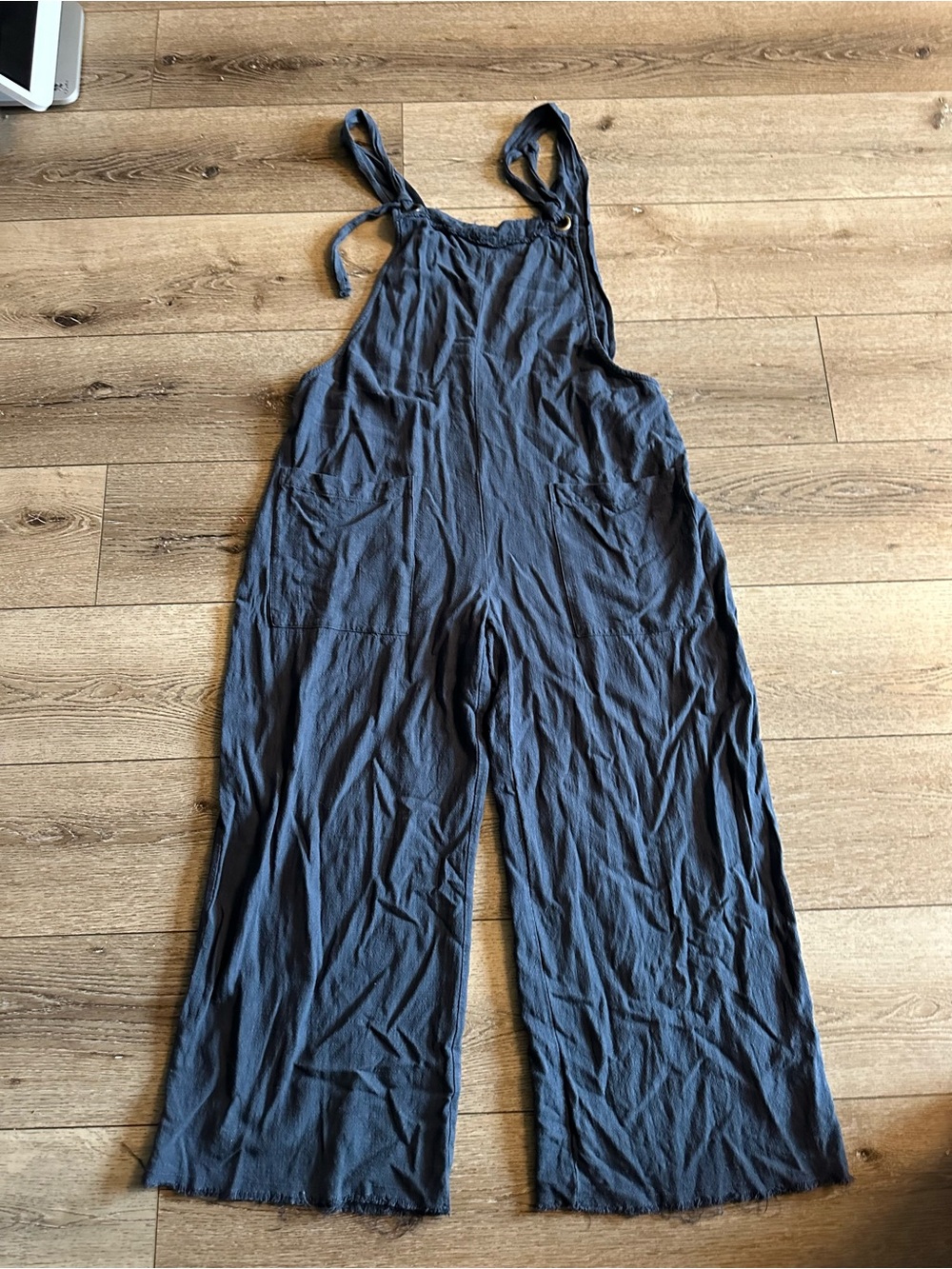 NATURAL LIFE Slate Blue Tie-Shoulder Wide-Leg Jumpsuit